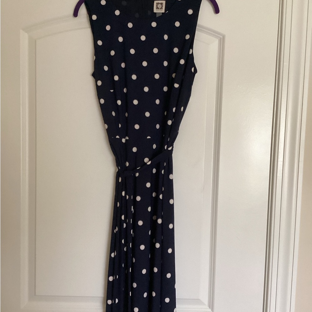 Anne Klein Navy and White Polka Dot Dress